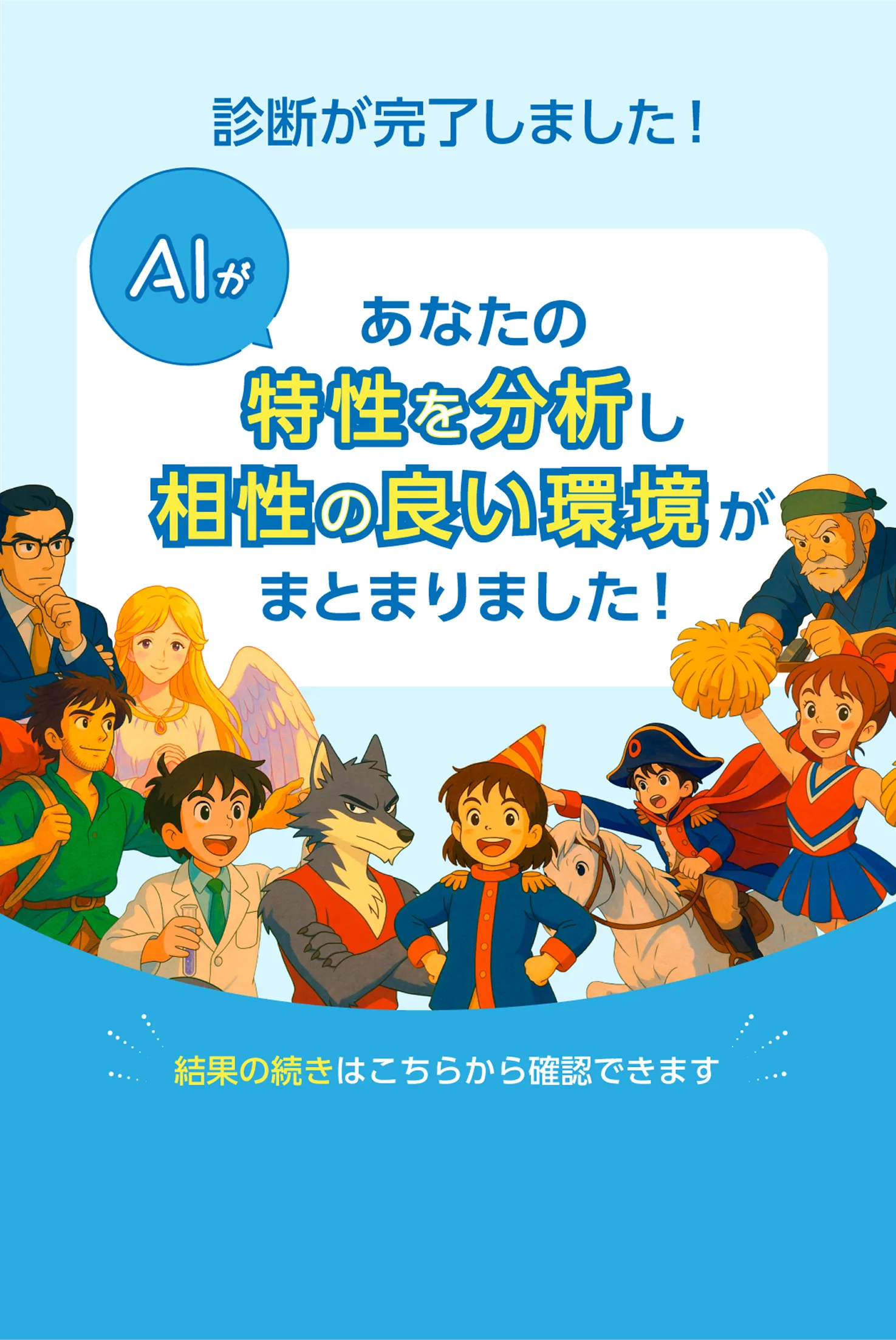 あなたの特製の分析し相性の良い環境がまとまりました!